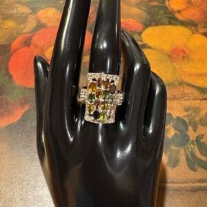 Sparkling Multicolor Gemstone .925 Silver Ring